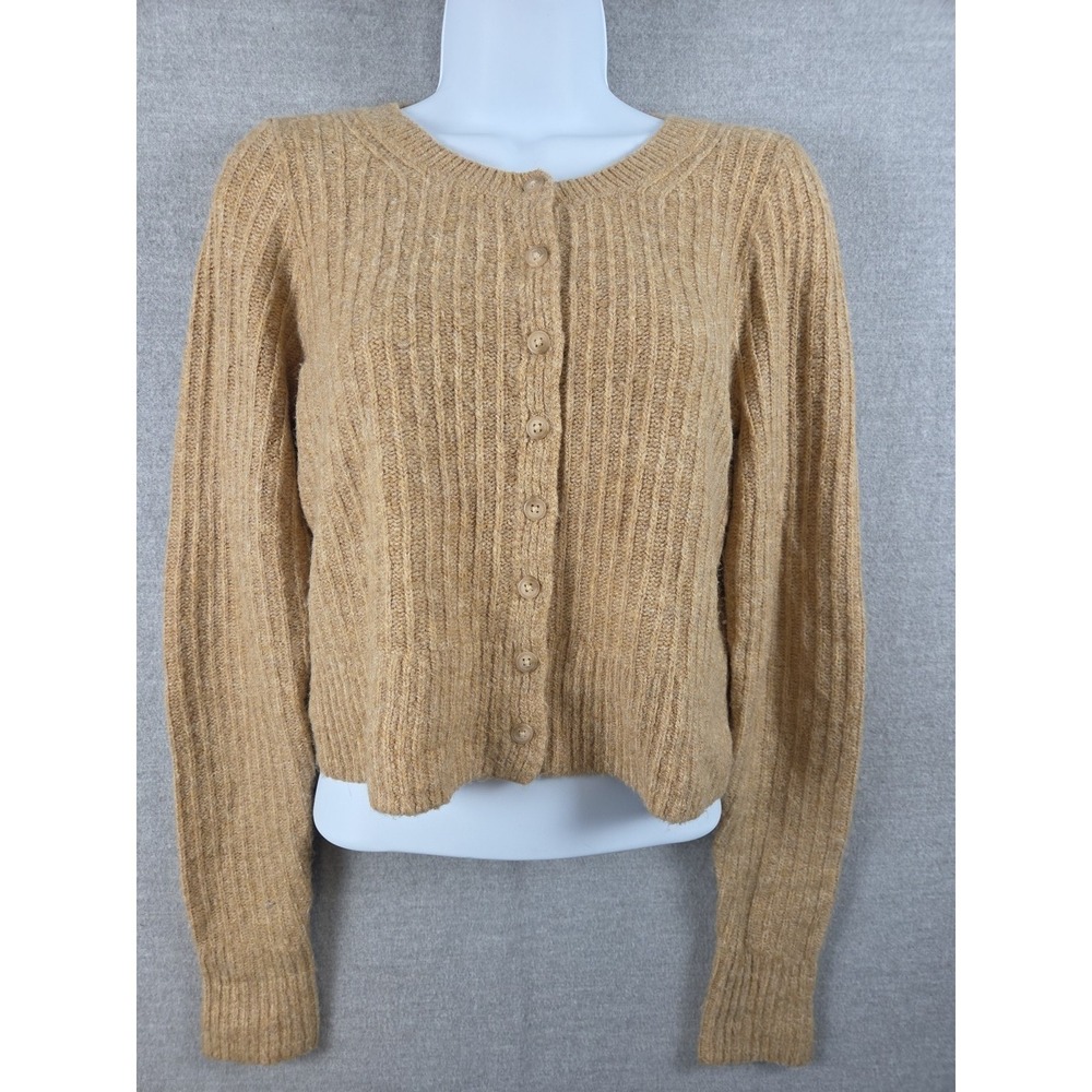 Abercrombie & Fitch XS Cardigan Sweater Oatmeal Chunky Ribbed Knit Fairy Boho‎